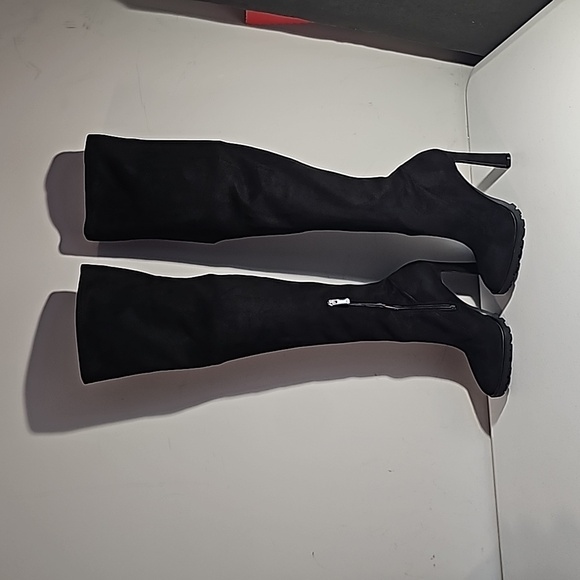 JLO Coblin Over The Knee Boot Black Suede 5" heel Flirty 9.5 Ankle Side Zip VGUC - Picture 7 of 16